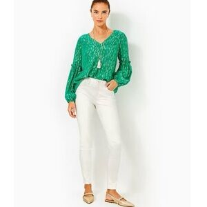 Lilly Pulitzer Coconut Metallic Eagan High Rise Skinny Jeans 14 NWT